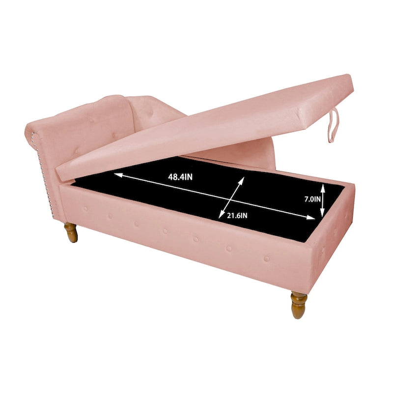 Méridienne en velours touffeté rose de 58,26 po avec rangement