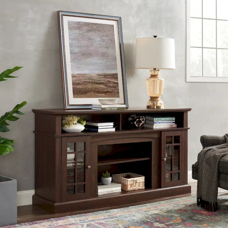 Meuble TV avec espaces de rangement ouverts et fermés