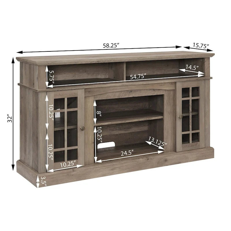 Meuble TV avec espaces de rangement ouverts et fermés
