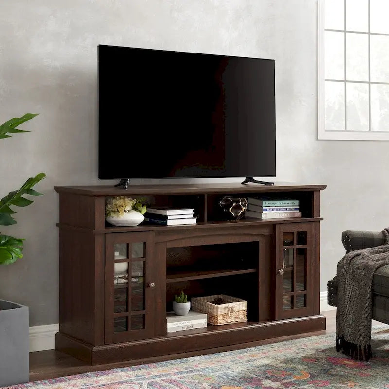 Meuble TV avec espaces de rangement ouverts et fermés