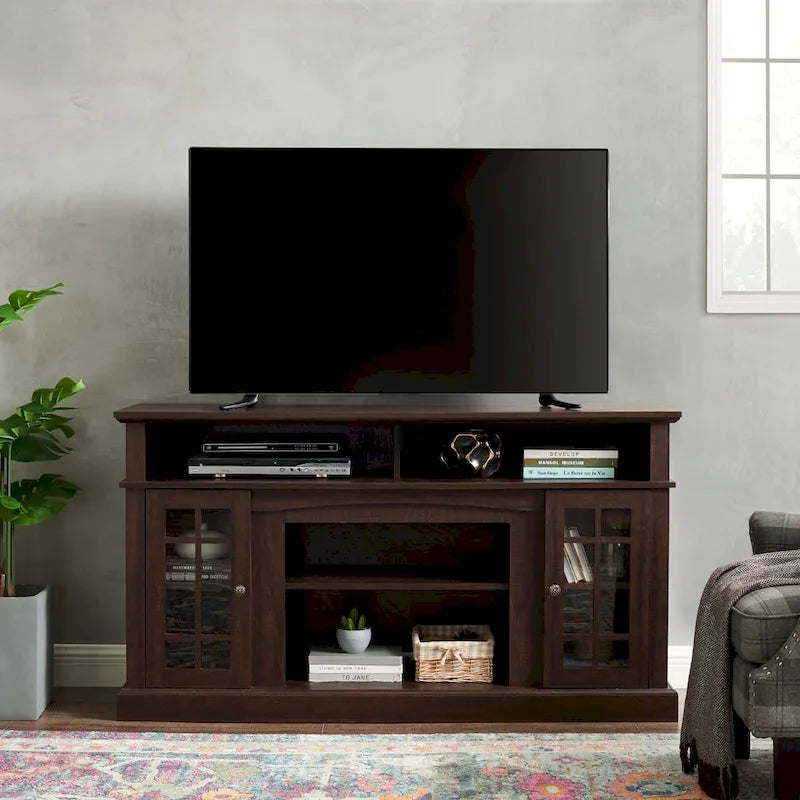 Meuble TV avec espaces de rangement ouverts et fermés
