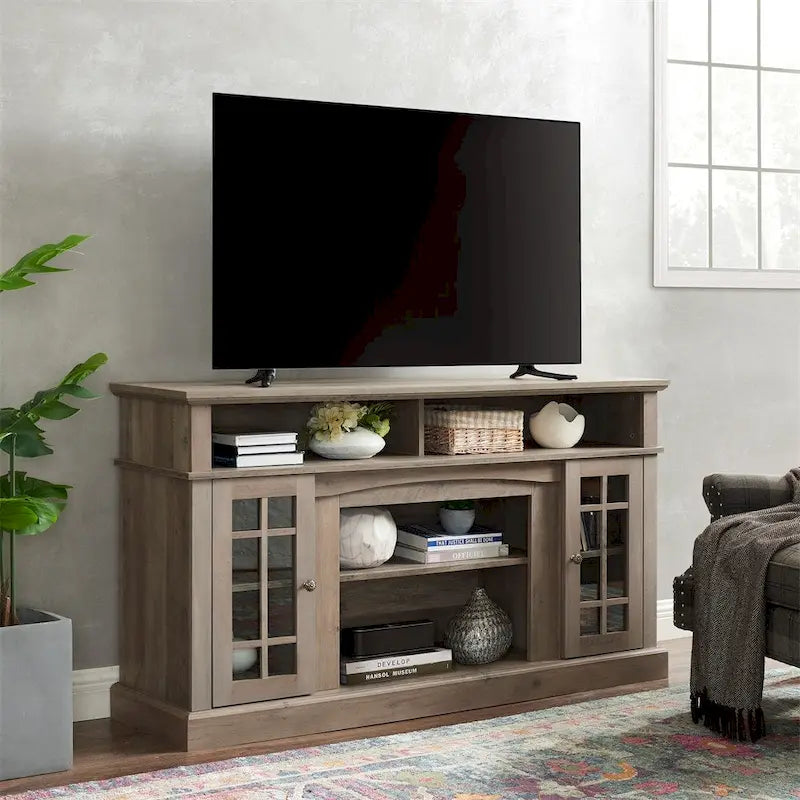 Meuble TV avec espaces de rangement ouverts et fermés
