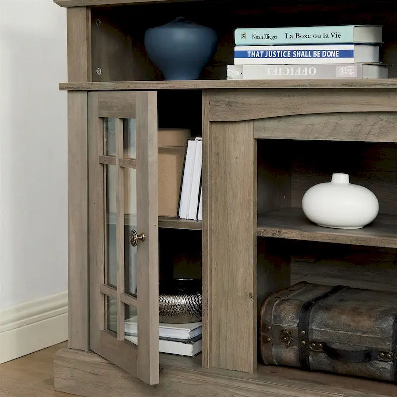 Meuble TV avec espaces de rangement ouverts et fermés