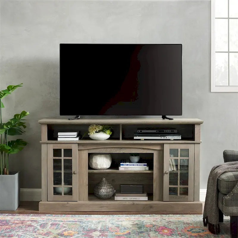 Meuble TV avec espaces de rangement ouverts et fermés