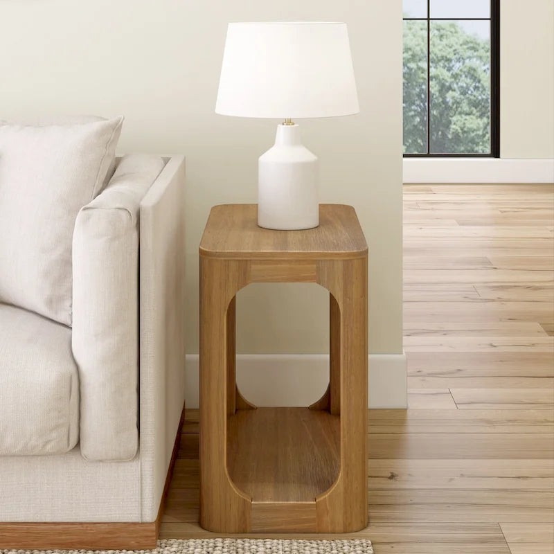 Table d'appoint rectangulaire en pin massif avec étagère - 63,5 cm