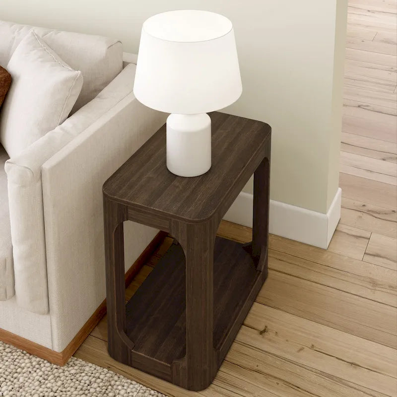 Table d'appoint rectangulaire en pin massif avec étagère - 63,5 cm