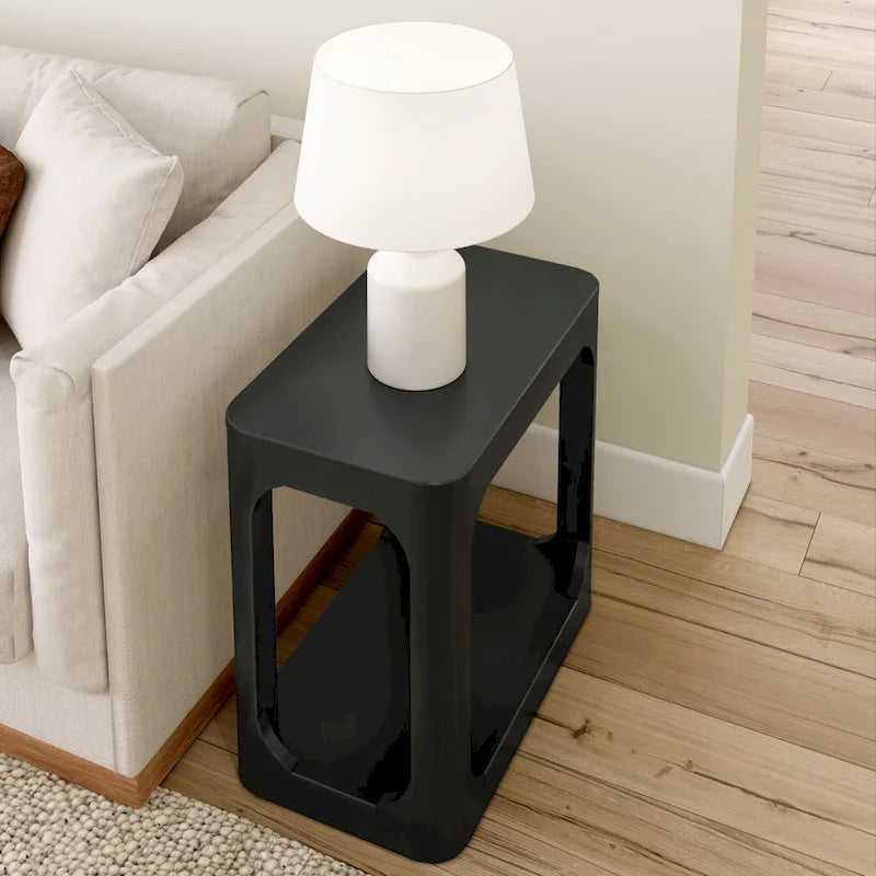 Table d'appoint rectangulaire en pin massif avec étagère - 63,5 cm