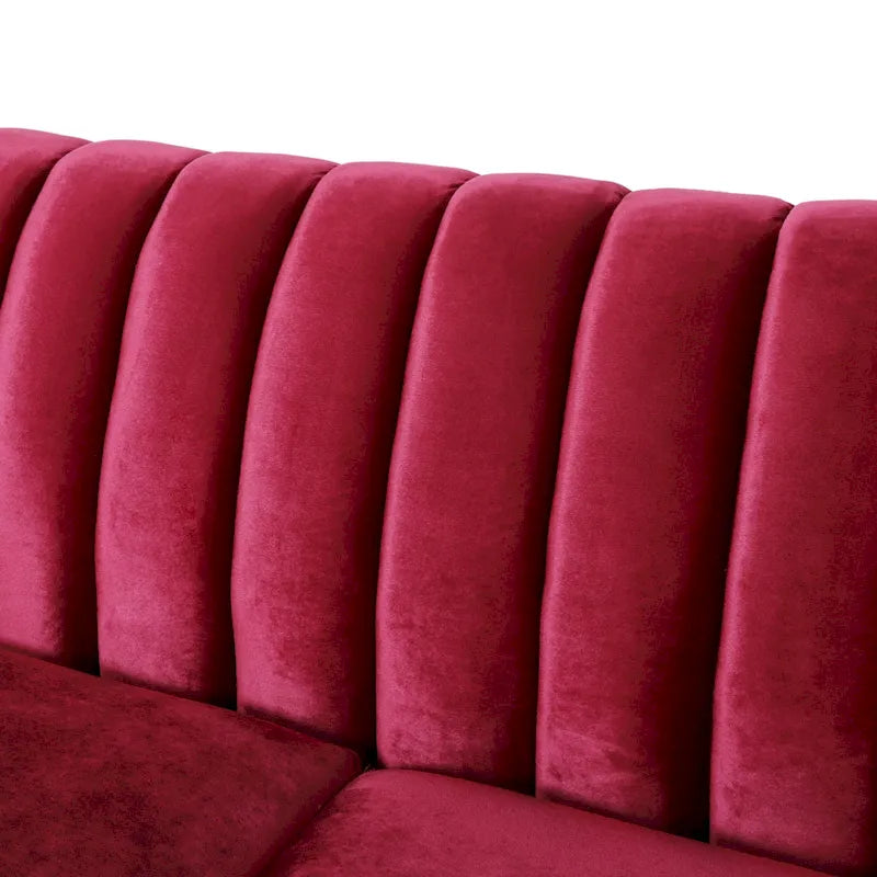Canapé contemporain 3 places en velours avec capitonnage en canaux