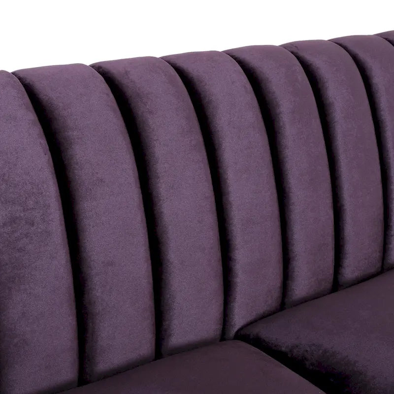 Canapé contemporain 3 places en velours avec capitonnage en canaux