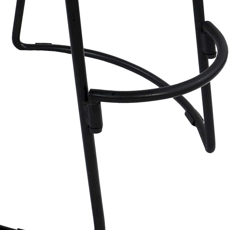 24 Inch Handcrafted Backless Barstool, Natural Brown Mango Wood Saddle Seat, Black Iron Base
