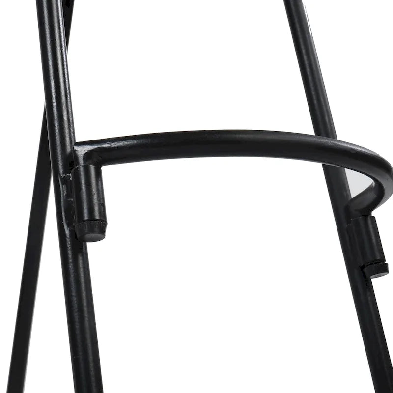 24 Inch Handcrafted Backless Barstool, Natural Brown Mango Wood Saddle Seat, Black Iron Base