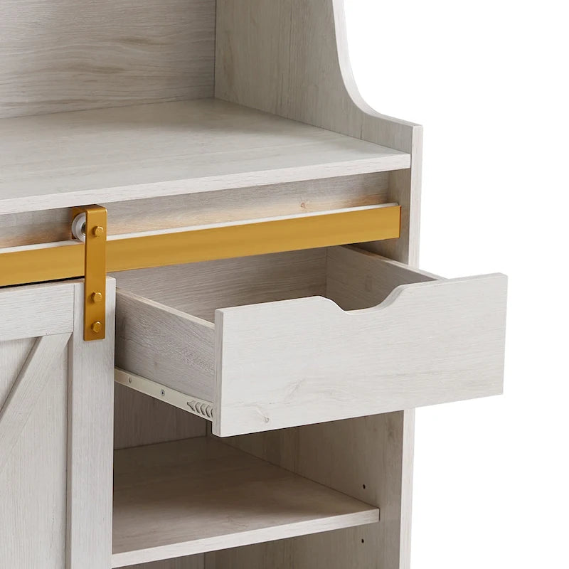Étagère de boulanger à 6 niveaux en chêne blanc style ferme avec armoire à porte de grange