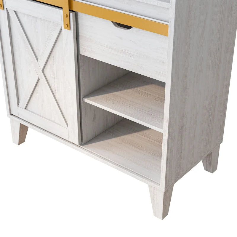 Étagère de boulanger à 6 niveaux en chêne blanc style ferme avec armoire à porte de grange