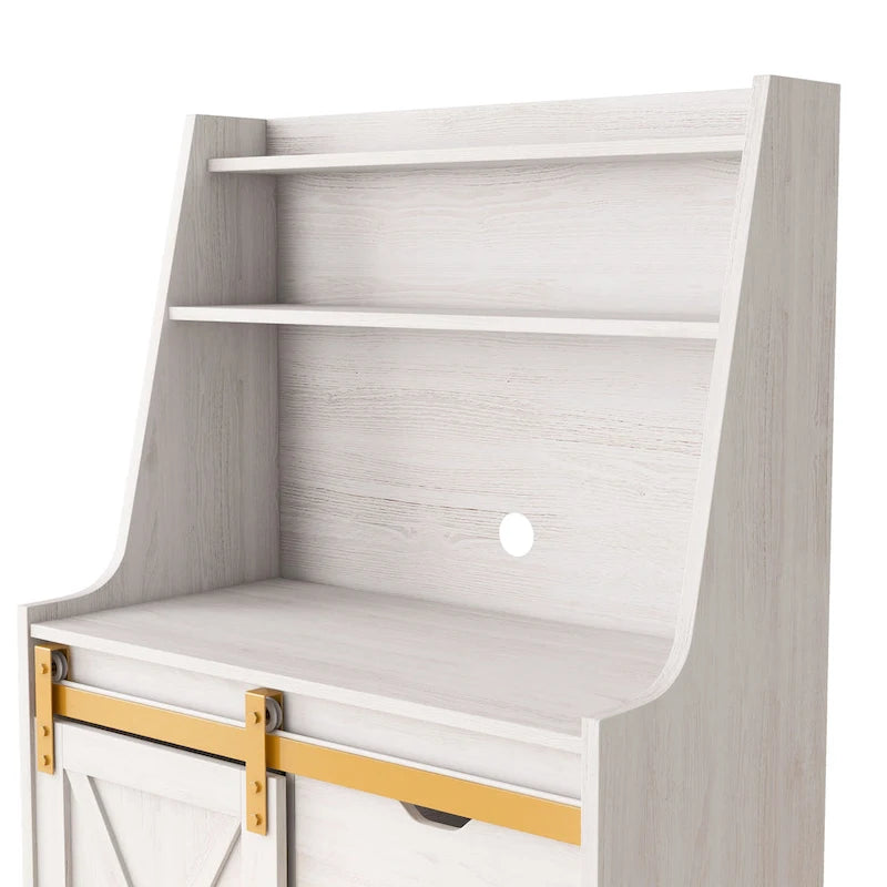 Étagère de boulanger à 6 niveaux en chêne blanc style ferme avec armoire à porte de grange
