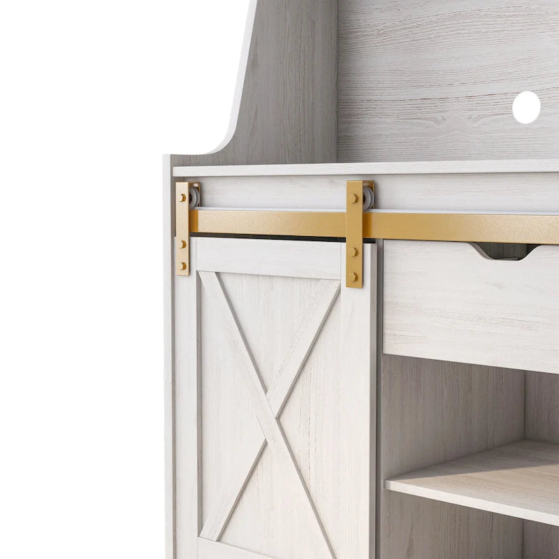 Étagère de boulanger à 6 niveaux en chêne blanc style ferme avec armoire à porte de grange