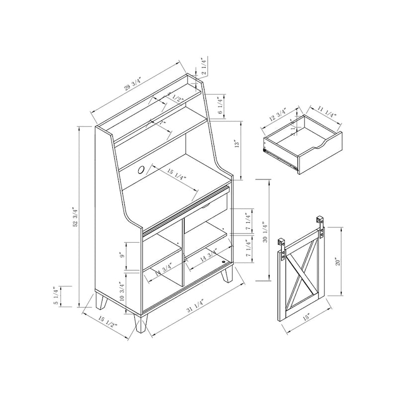 Étagère de boulanger à 6 niveaux en chêne blanc style ferme avec armoire à porte de grange