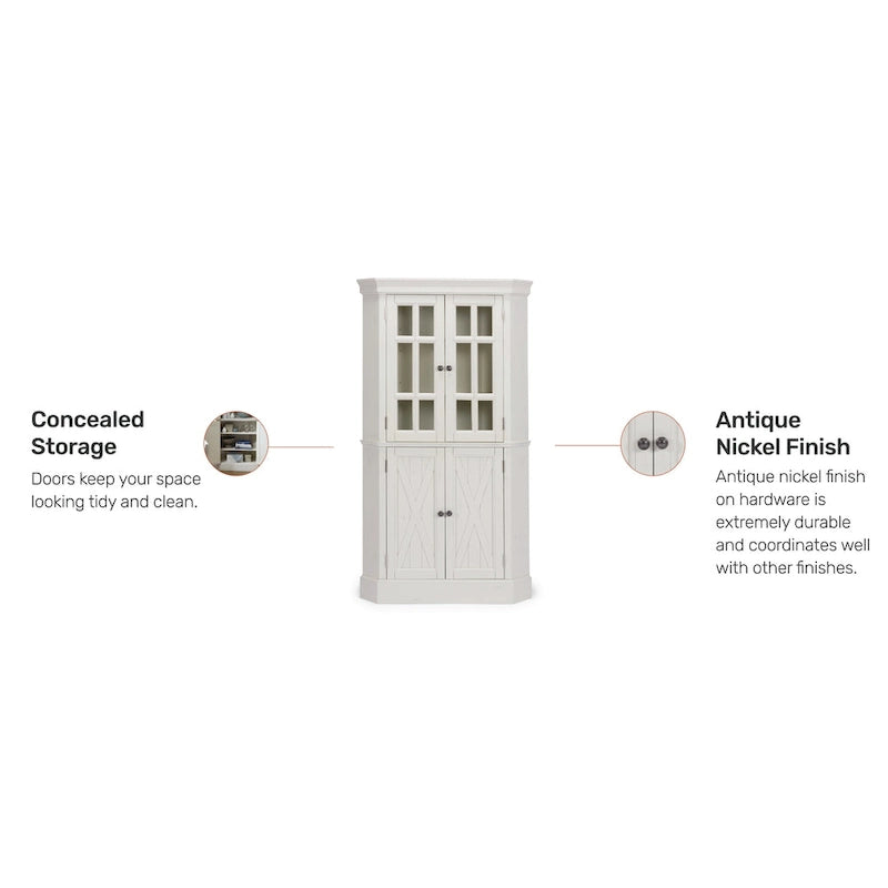 Meuble d'angle avec portes vitrées et en bois - Blanc cassé