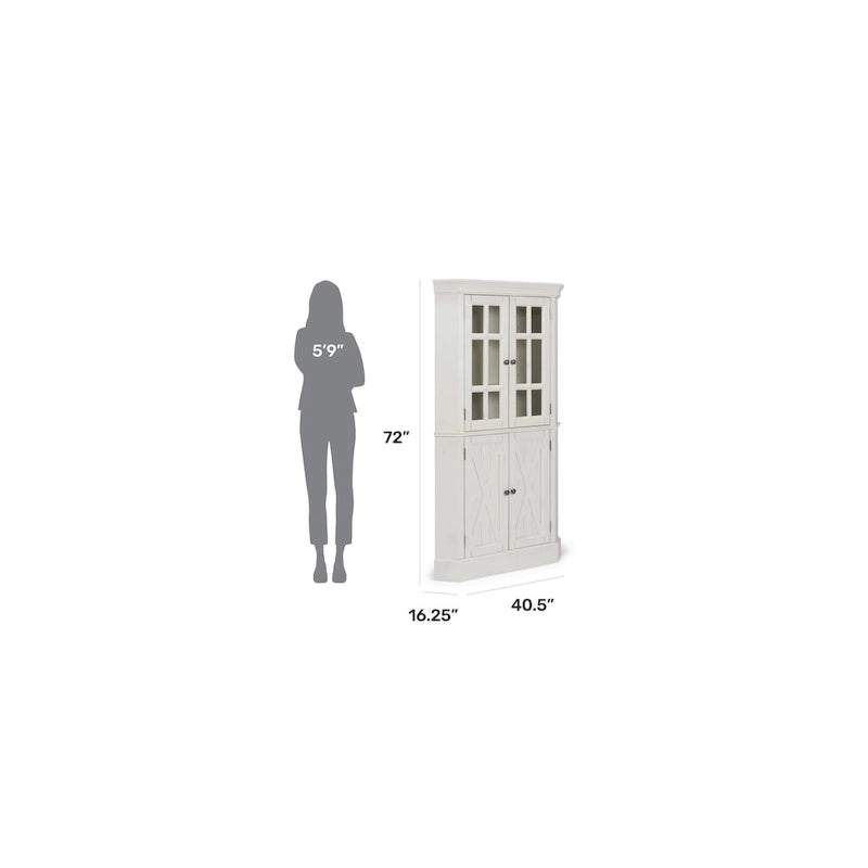 Meuble d'angle avec portes vitrées et en bois - Blanc cassé