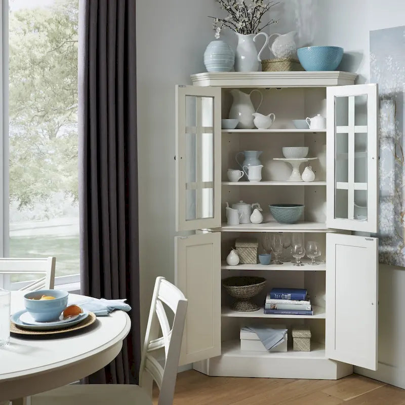Meuble d'angle avec portes vitrées et en bois - Blanc cassé