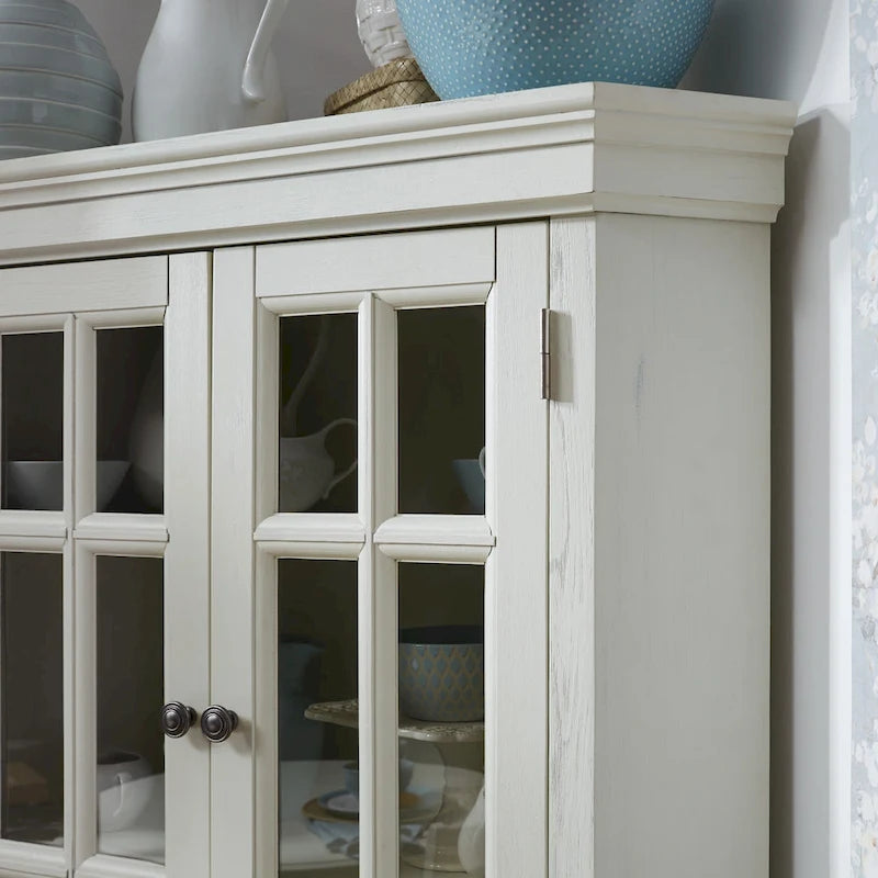 Meuble d'angle avec portes vitrées et en bois - Blanc cassé