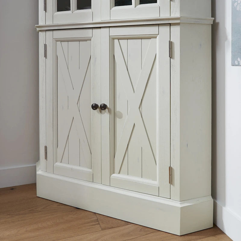 Meuble d'angle avec portes vitrées et en bois - Blanc cassé