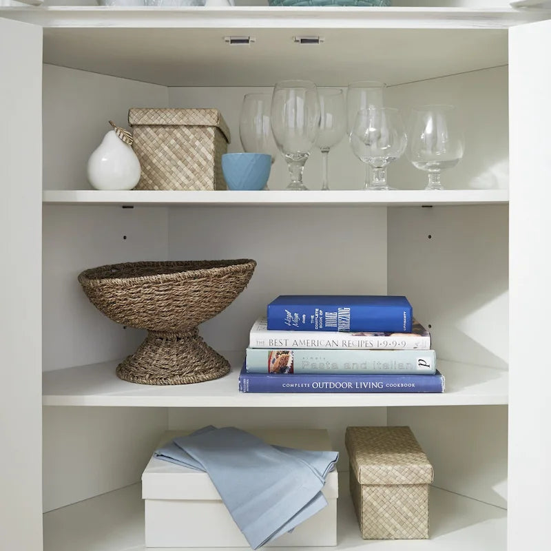Meuble d'angle avec portes vitrées et en bois - Blanc cassé