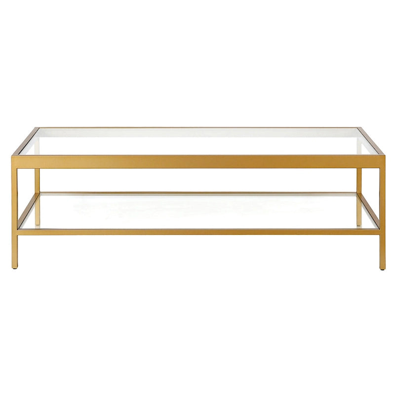 Clear and Gold Glass and Steel Coffee Table with Shelf - 54 x 17 x 24