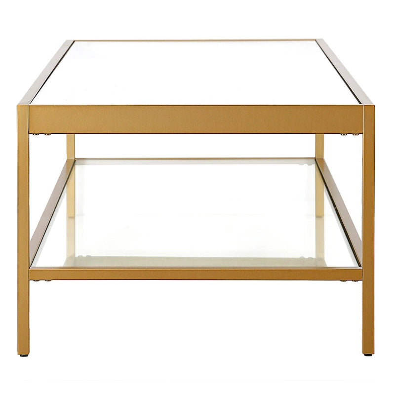 Clear and Gold Glass and Steel Coffee Table with Shelf - 54 x 17 x 24