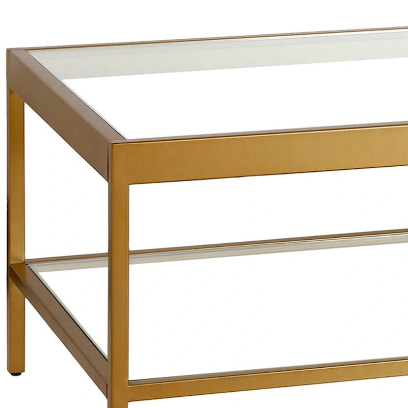 Clear and Gold Glass and Steel Coffee Table with Shelf - 54 x 17 x 24