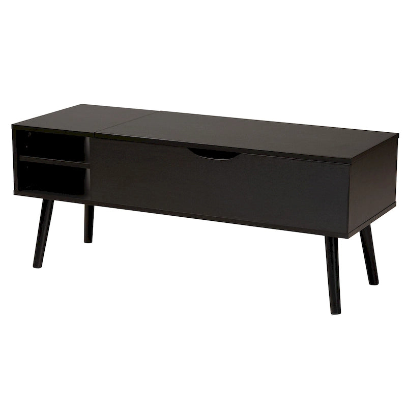 Table basse relevable bicolore moderne avec 3 compartiments de rangement