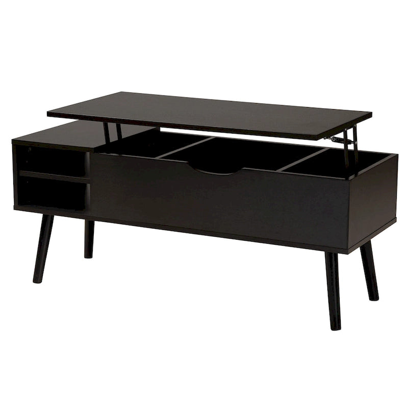 Table basse relevable bicolore moderne avec 3 compartiments de rangement
