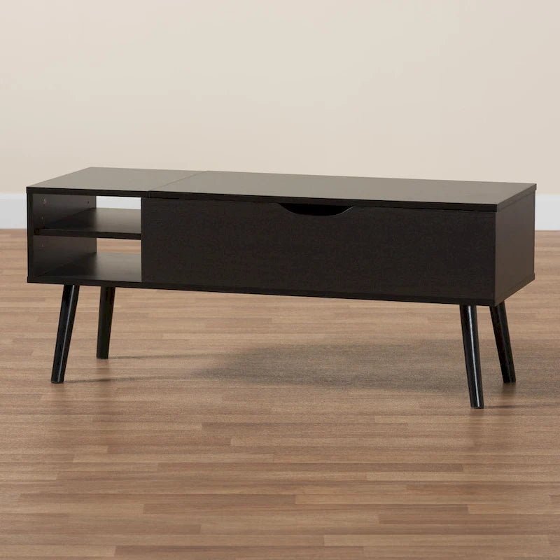 Table basse relevable bicolore moderne avec 3 compartiments de rangement