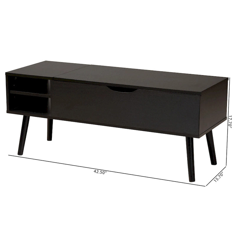 Table basse relevable bicolore moderne avec 3 compartiments de rangement
