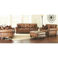 Causeuse en cuir pleine fleur avec deux coussins remplis de plumes et duvet - Marron Caramel