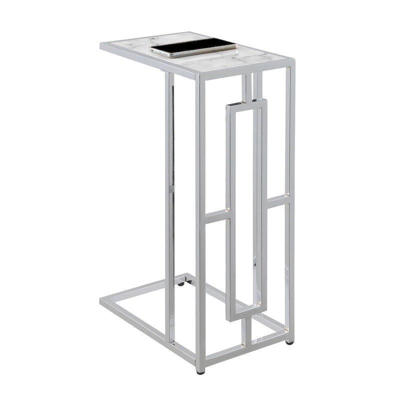 Chrome Faux Marble C-Shape End Table - Glam Style