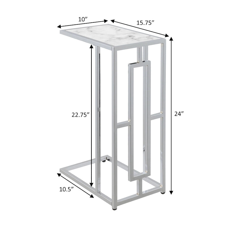 Chrome Faux Marble C-Shape End Table - Glam Style