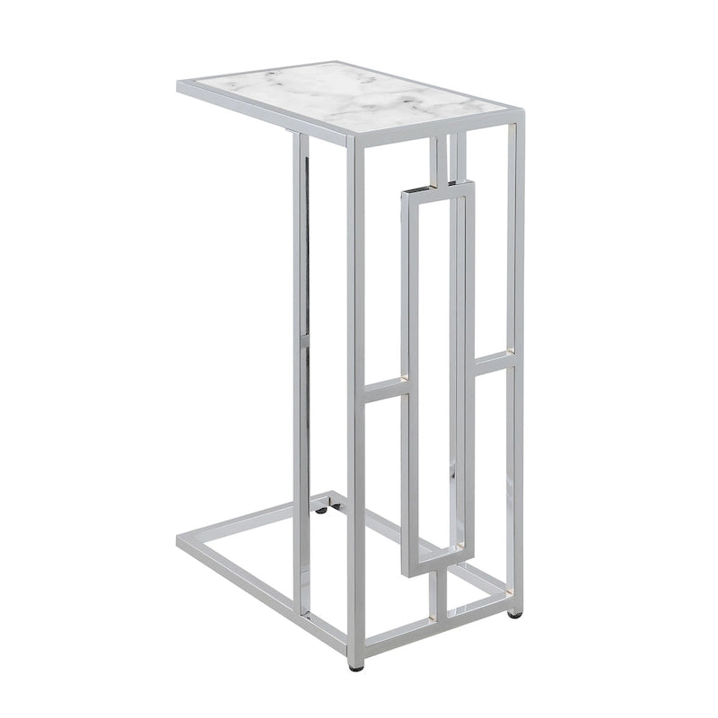 Chrome Faux Marble C-Shape End Table - Glam Style
