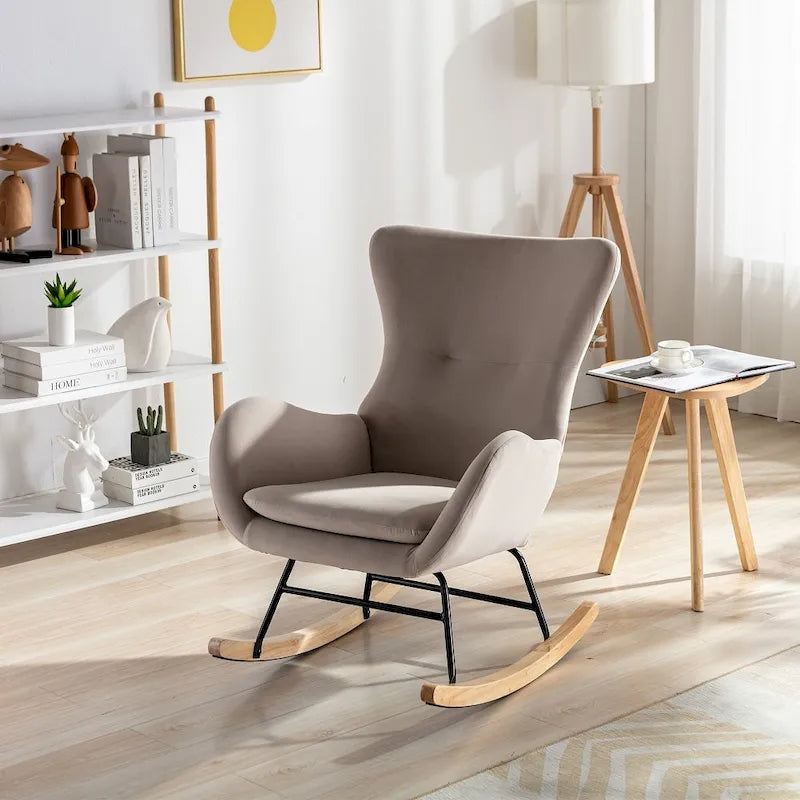 Fauteuil à bascule avec assise rembourrée en velours