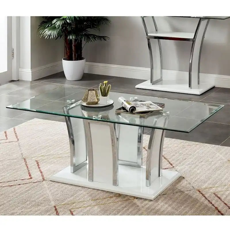 Table basse moderne 1 étagère avec plateau en verre de 47 pouces