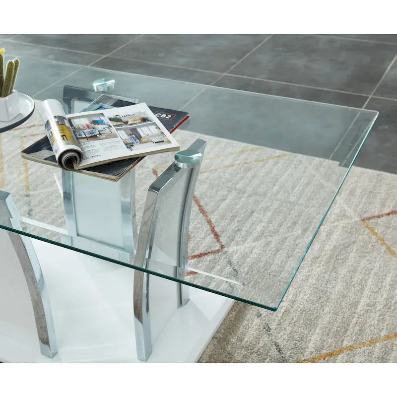 Table basse moderne 1 étagère avec plateau en verre de 47 pouces