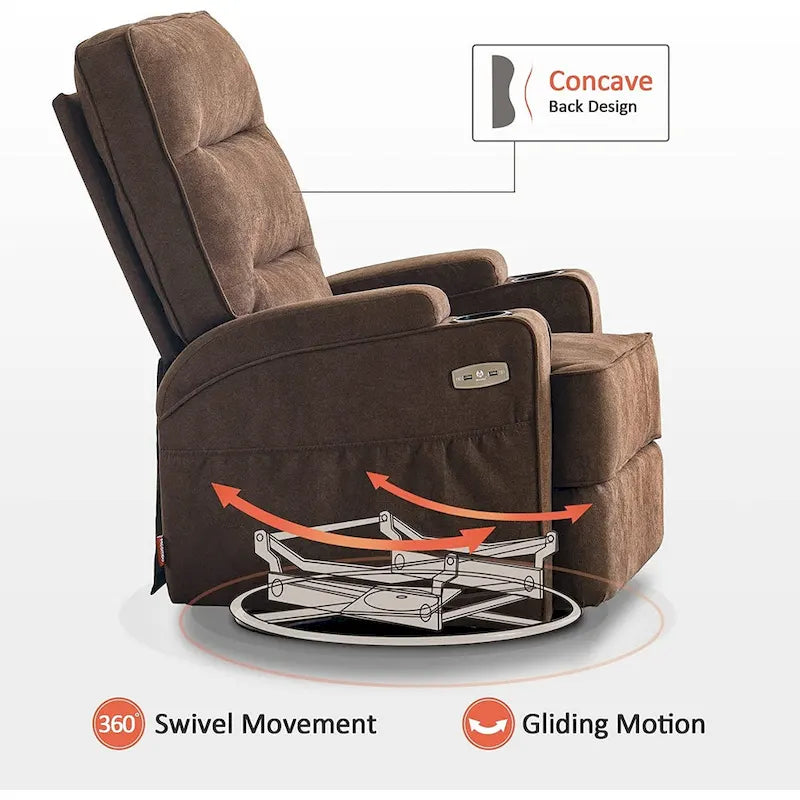 Fauteuil relax électrique pivotant, inclinable et coulissant, avec chauffage et massage