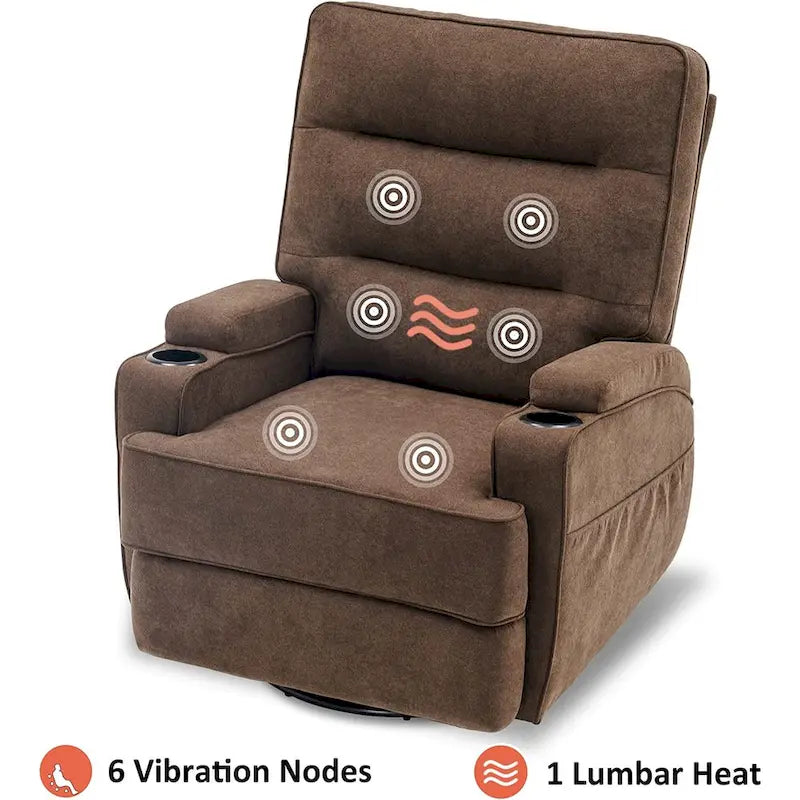 Fauteuil relax électrique pivotant, inclinable et coulissant, avec chauffage et massage
