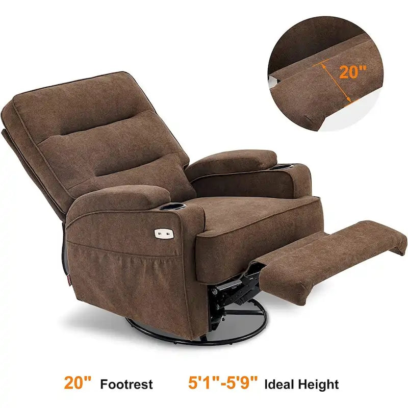 Fauteuil relax électrique pivotant, inclinable et coulissant, avec chauffage et massage