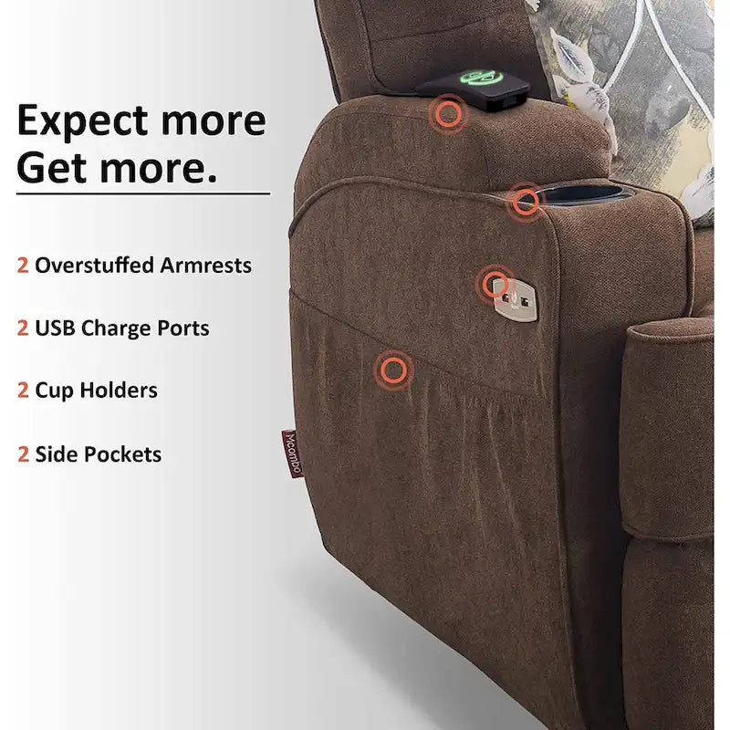 Fauteuil relax électrique pivotant, inclinable et coulissant, avec chauffage et massage