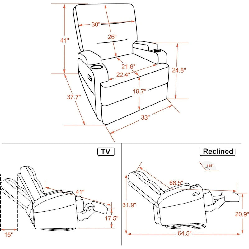 Fauteuil relax électrique pivotant, inclinable et coulissant, avec chauffage et massage