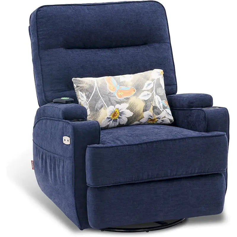 Fauteuil relax électrique pivotant, inclinable et coulissant, avec chauffage et massage