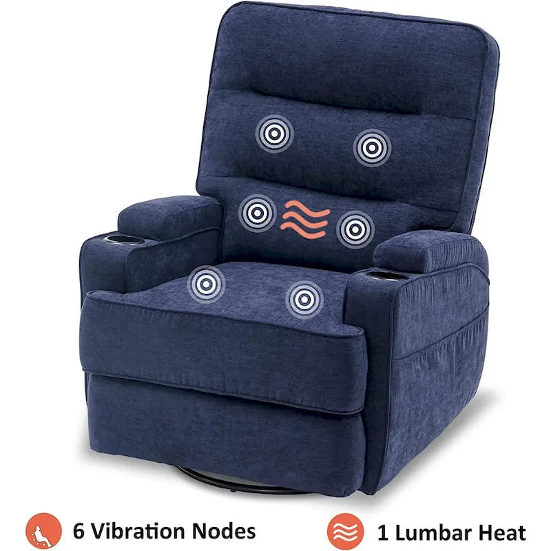 Fauteuil relax électrique pivotant, inclinable et coulissant, avec chauffage et massage