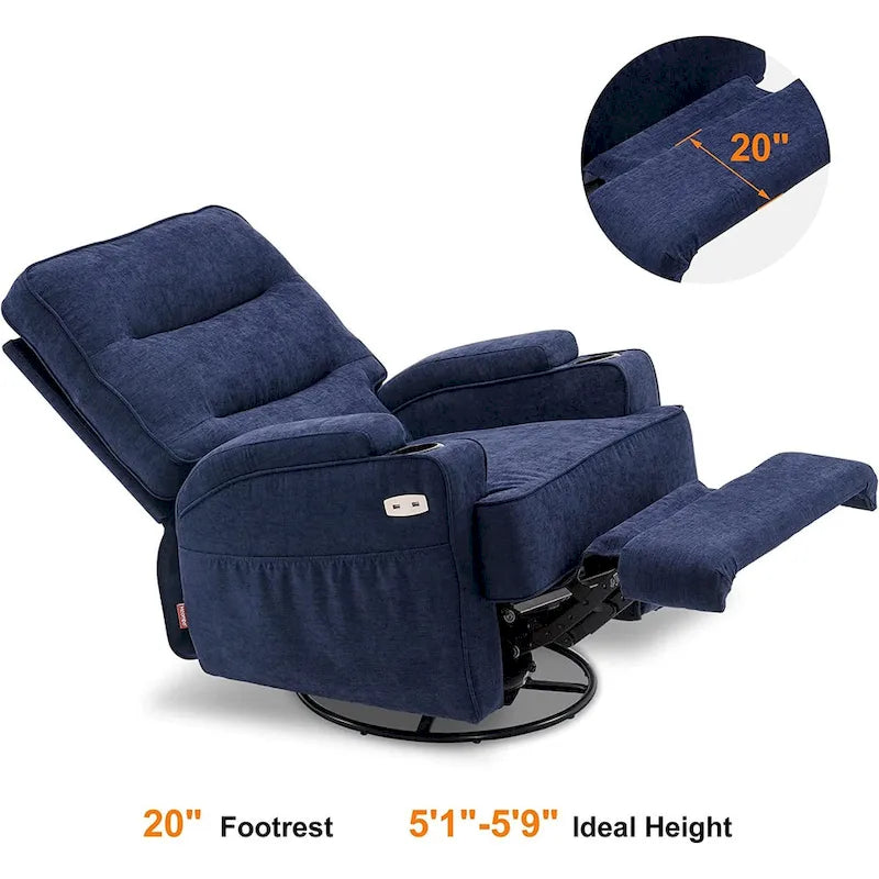 Fauteuil relax électrique pivotant, inclinable et coulissant, avec chauffage et massage