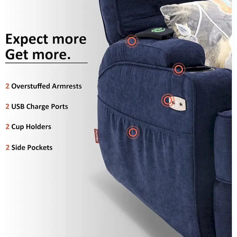 Fauteuil relax électrique pivotant, inclinable et coulissant, avec chauffage et massage