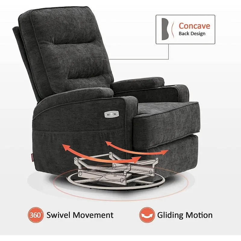Fauteuil relax électrique pivotant, inclinable et coulissant, avec chauffage et massage